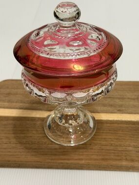 Vintage Indiana Glass King's Crown Ruby Flash Lidded Candy Dish
